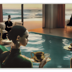 Autofiction: Indoor Swimming Pool (Three Women/Gold Teacups), 2024