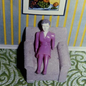 Purple Woman/ Gray Chair/ Green Rug/ Painting