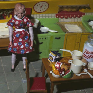 Blonde/ Red Dress/ Kitchen/Milk